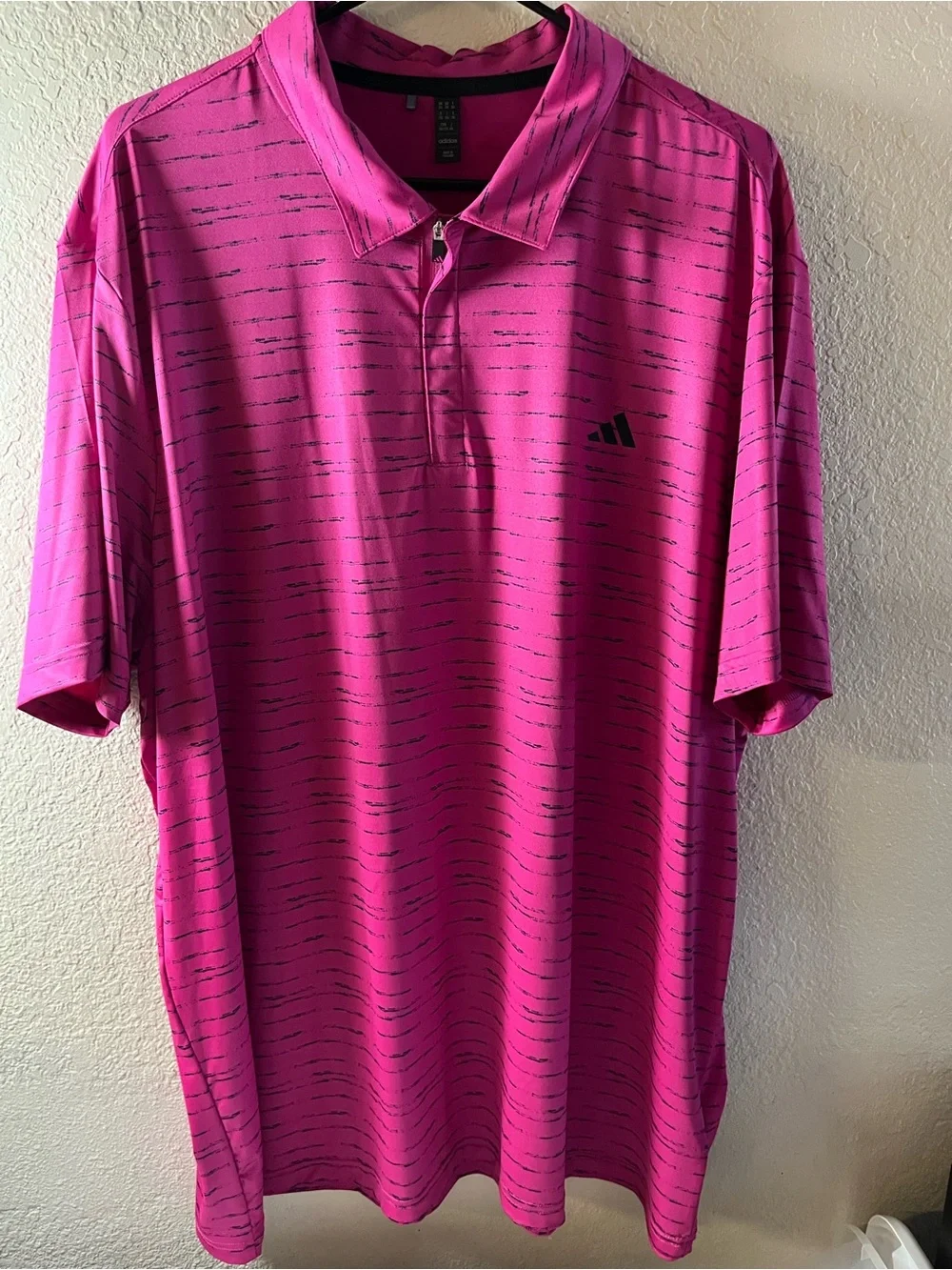 adidas Men’s Hot Pink Polo with Black Stripe Detail